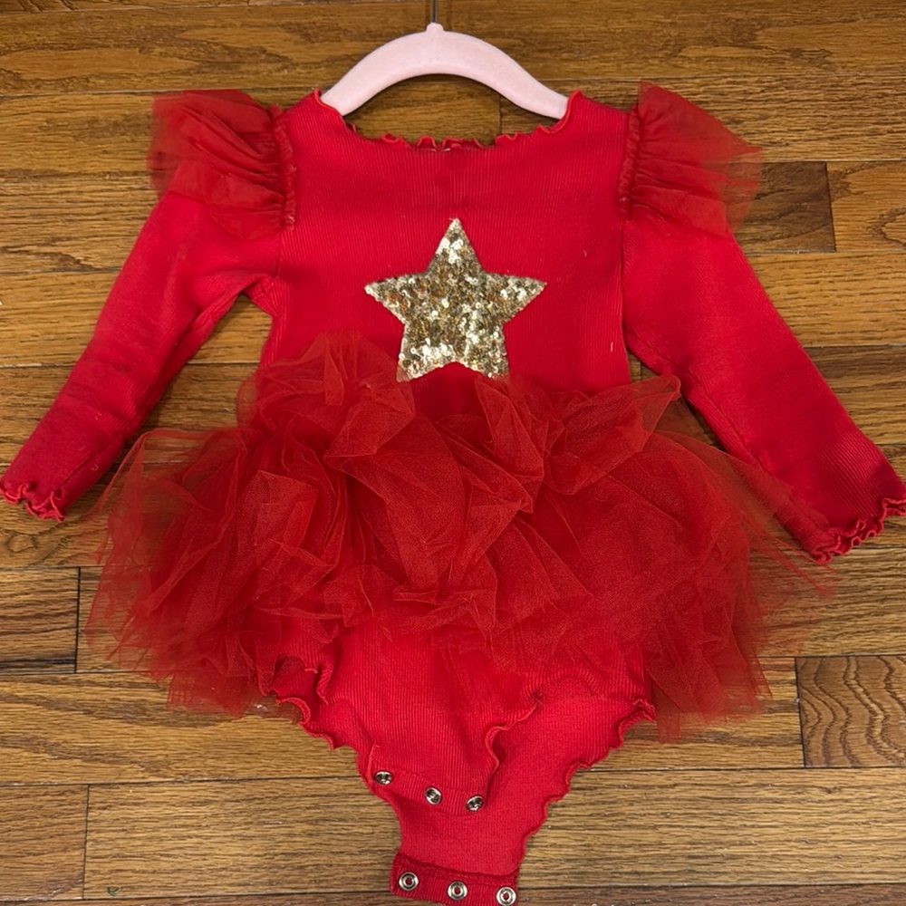 Red Tutu Onesie with Gold Star